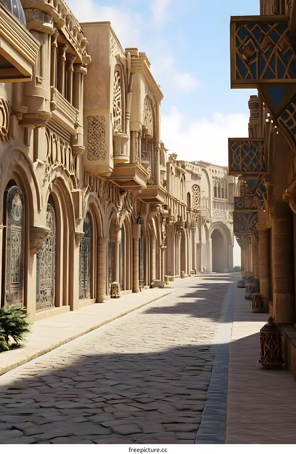 Empty Street in Ancient City With Stone Pavement