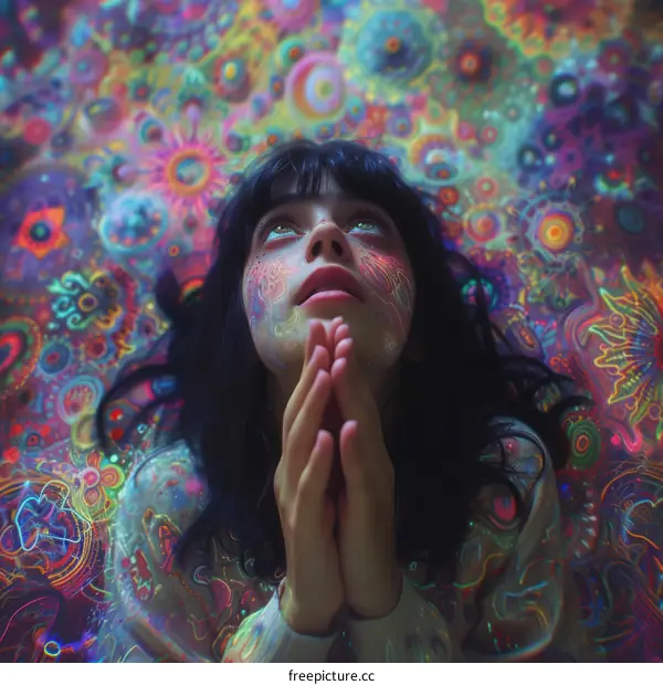 Colorful Portrait of a Praying Woman