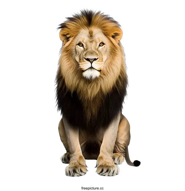 [Transparent Background PNG]Majestic Male Lion Sitting on White Background
