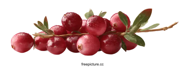 [Transparent Background PNG]Fresh Cranberries with Leaves on White Background