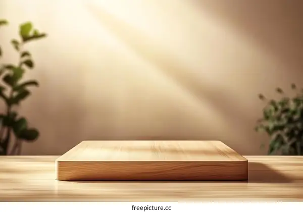 Empty Wooden Display Platform with Natural Light