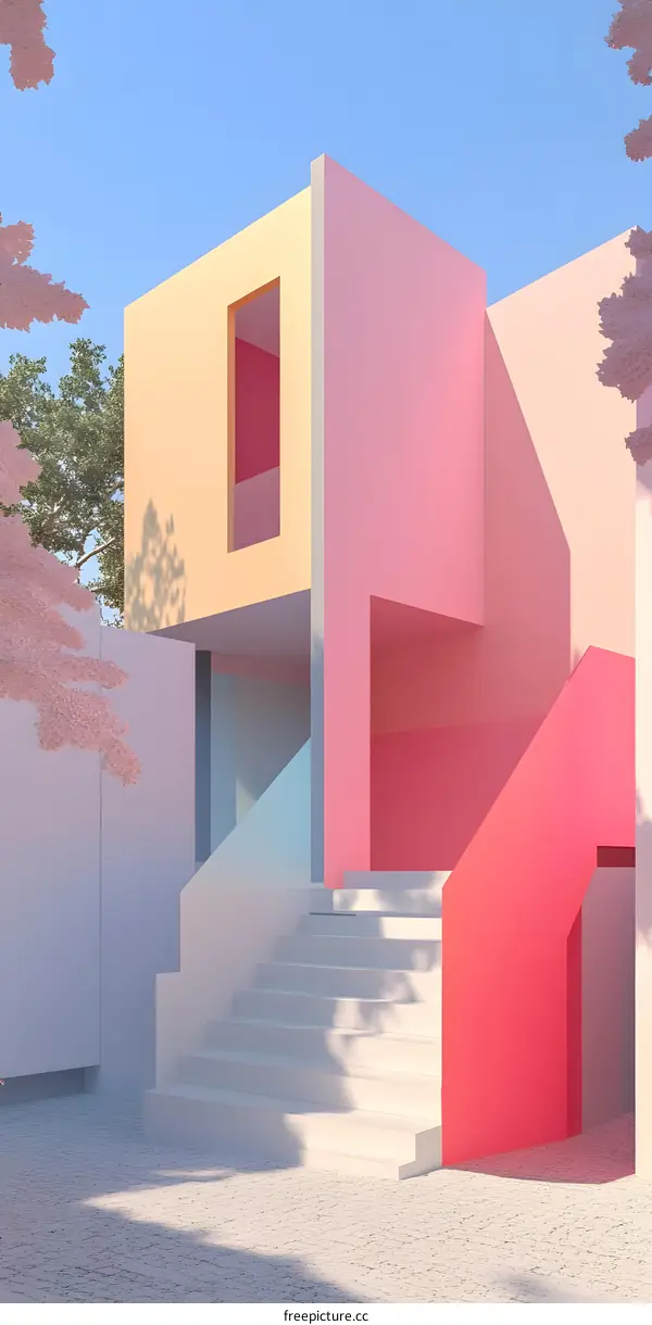 Minimalist Architecture with Colorful Walls and Stairs