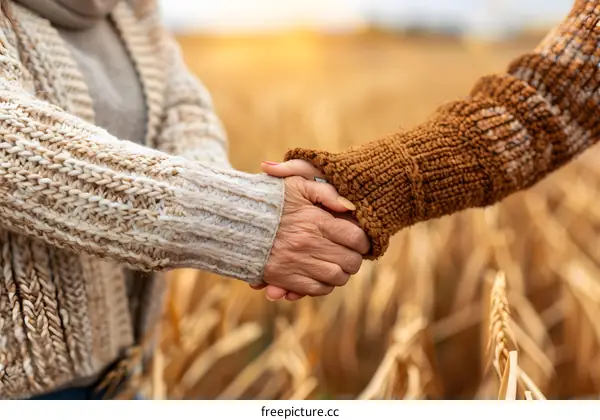 Two Hands Holding Each Other In Field