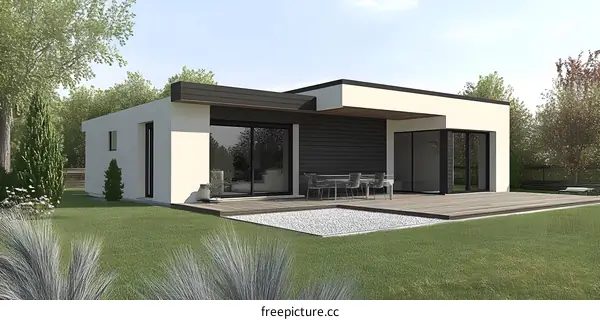 Modern Minimalist House Design with a Wooden Deck and Greenery