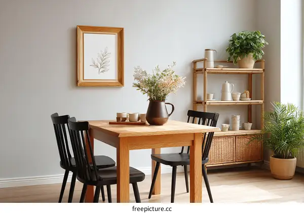 Modern Dining Room with Wooden Table and Chairs