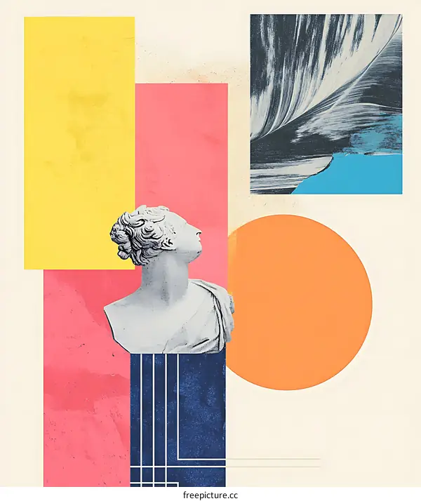 Abstract Collage with Sculpture and Geometric Shapes