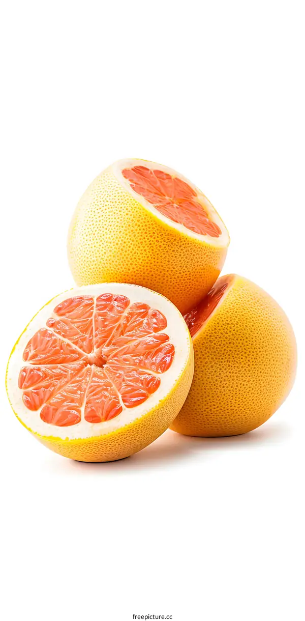 Fresh Ripe Grapefruits Isolated on White Background