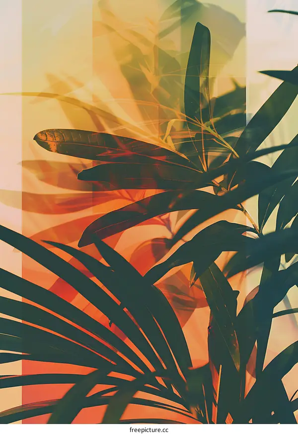Tropical Plant Leaves in a Vintage Aesthetic