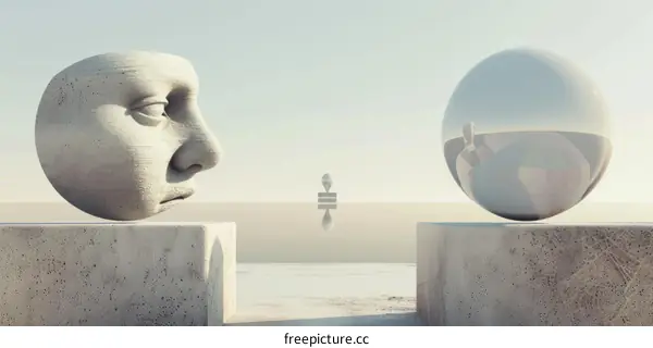 Giant Head and Sphere: A Surrealist Painting