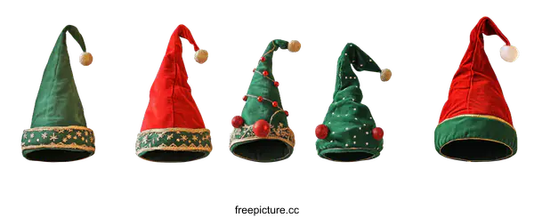 [Transparent Background PNG]Christmas Elf Hats Set of Different Colors