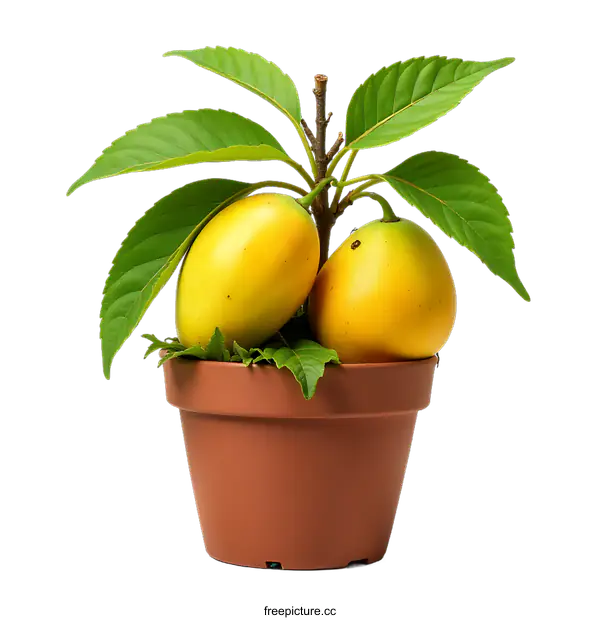 [Transparent Background PNG]Yellow Fruit Tree in a Clay Pot on transparent background