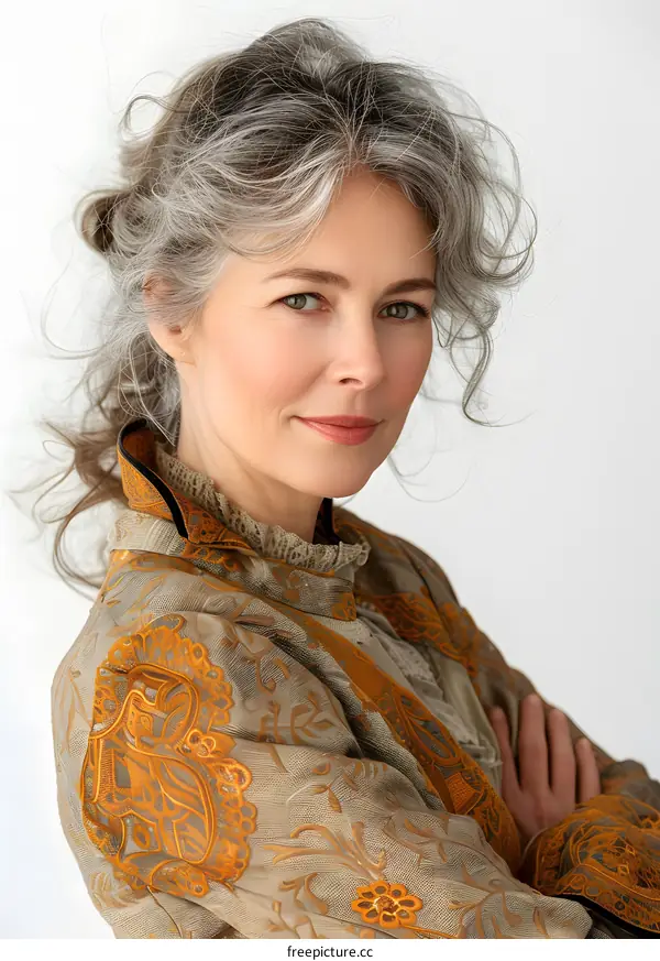 portrait of a beautiful woman with gray hair