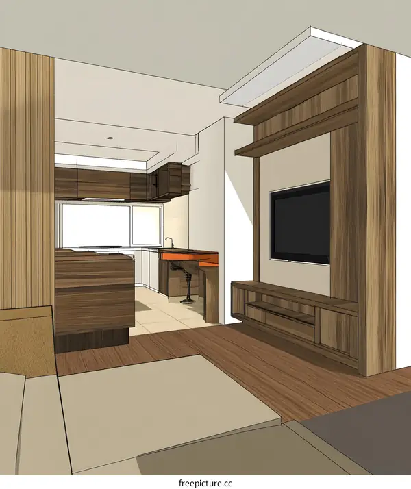 Modern Kitchen and Living Room Interior Design Illustration