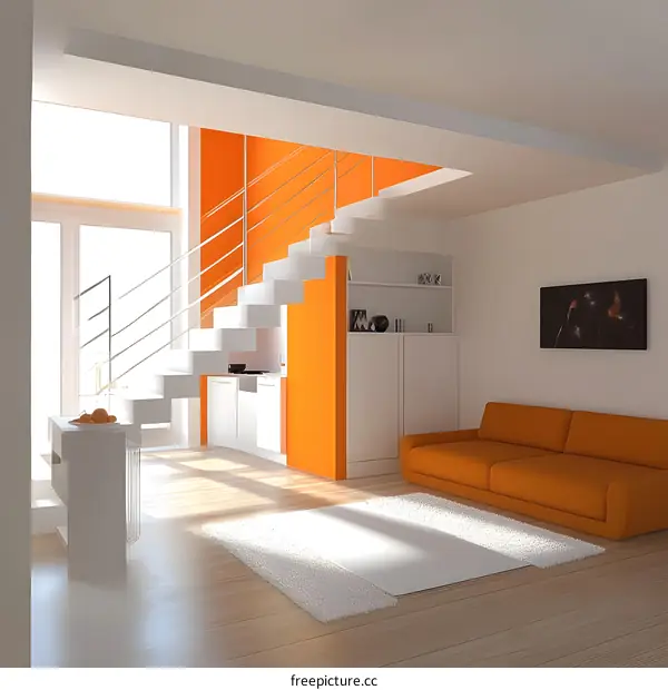 Modern Interior Design with Orange Wall and White Furniture