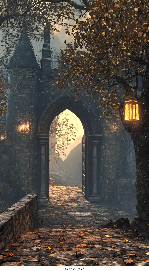 Stone Archway Leading to a Mystical Forest