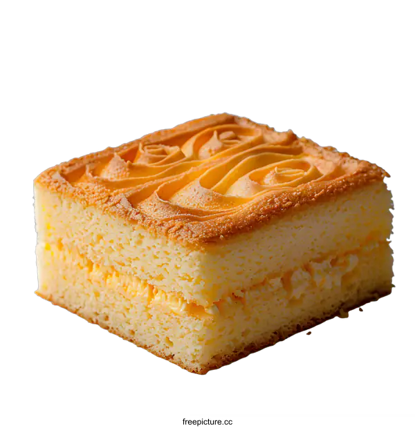 [Transparent Background PNG]A square piece of cake with yellow frosting