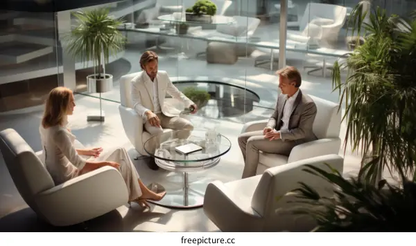 Three business people having a meeting in a modern office