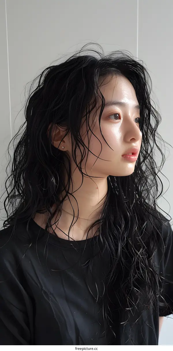 portrait of a young woman with long black hair