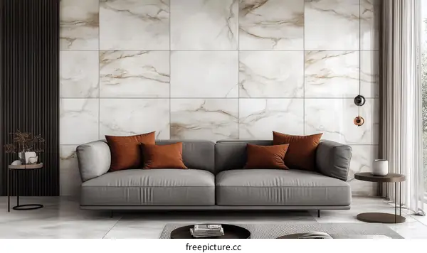 Modern Living Room with Beige Marble Tiles