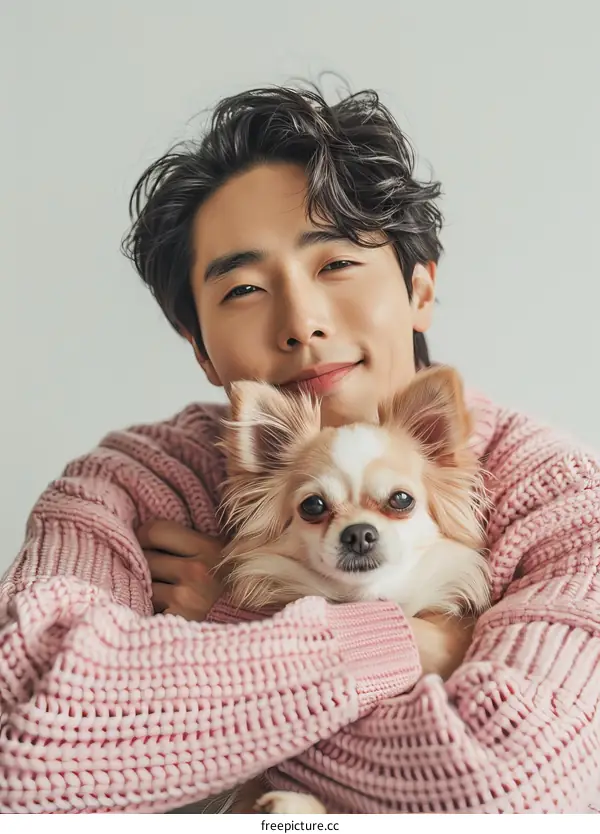 South Korean actor Lee Min-ho poses with a dog