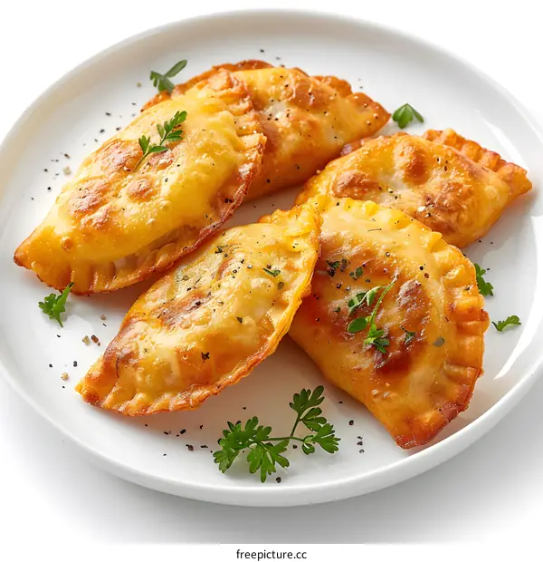 Homemade pierogi with meat on white plate