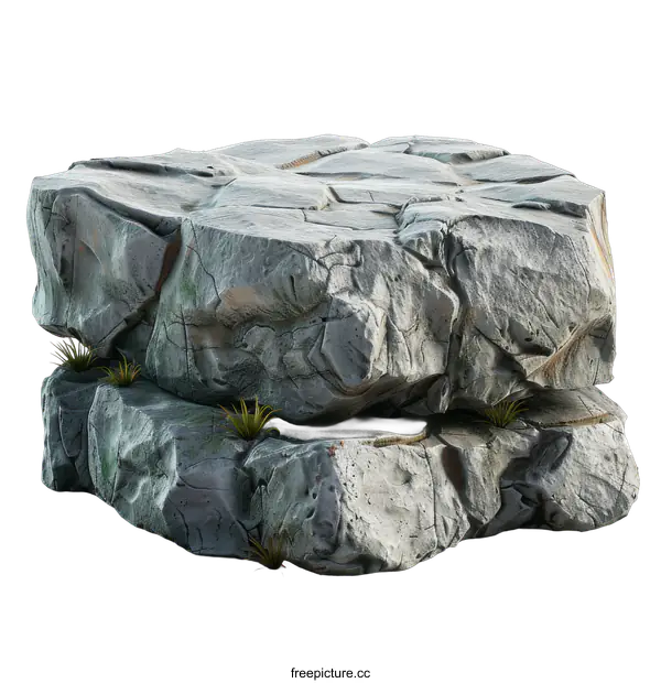 [Transparent Background PNG]Gray stone rock podium with moss