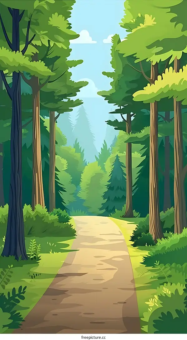 Forest Path Illustration Green Trees Landscape