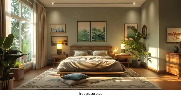 Japanese-style master bedroom with tatami and natural lighting