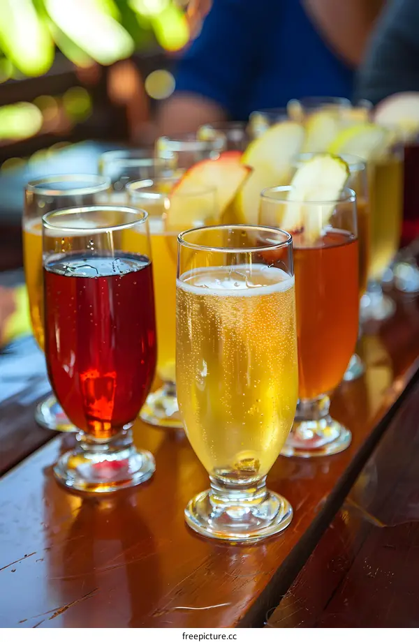 Apple Cider Tasting Flight With Pear Slices