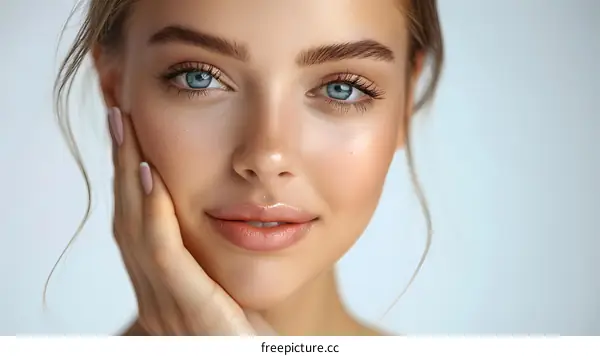 Close-up Portrait of a Beautiful Woman with Blue Eyes