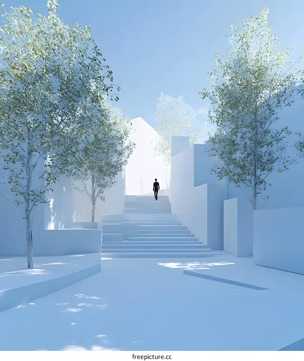 Minimalist Architecture with Stairs Leading Up to a Bright Sky