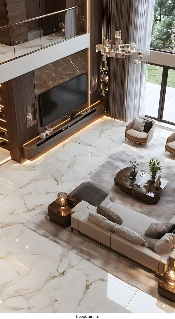 Modern Luxury Living Room Interior Design With White Marble Flooring