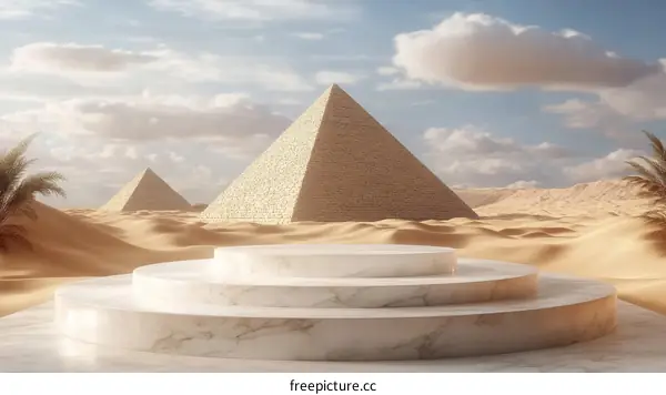 Desert Pyramid Scene with White Marble Podium