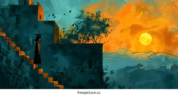 girl looking at the sunset from the rooftop