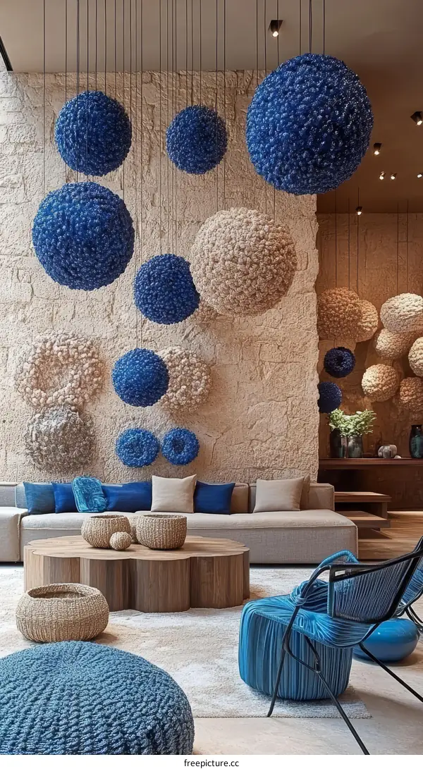 Modern Living Room Decor with Blue and Beige Accents