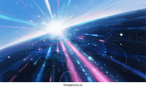 Bright Cosmic Burst with Streaking Light and Celestial Elements