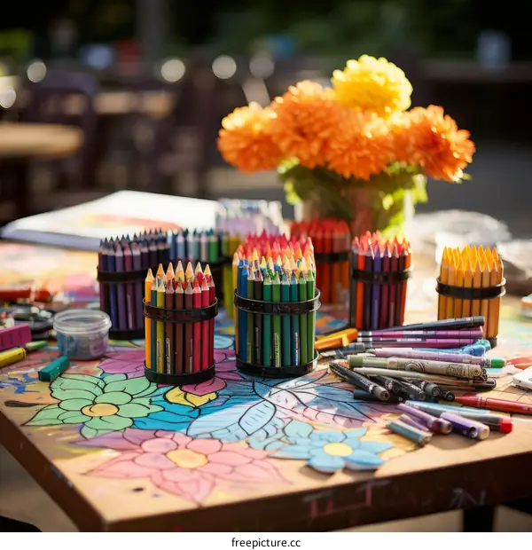 An Array of Coloring Supplies on a Table