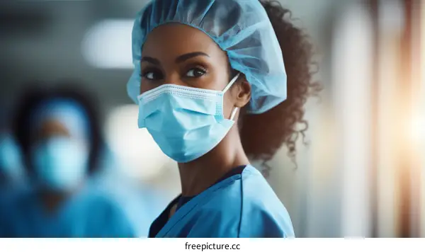 Portrait of a confident female surgeon wearing a surgical mask and cap