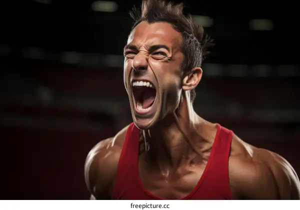 Portrait of a young male athlete screaming in victory