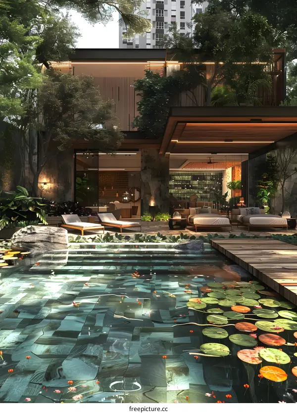 A modern house in a tropical rainforest