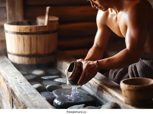 Traditional Sauna Experience with Man