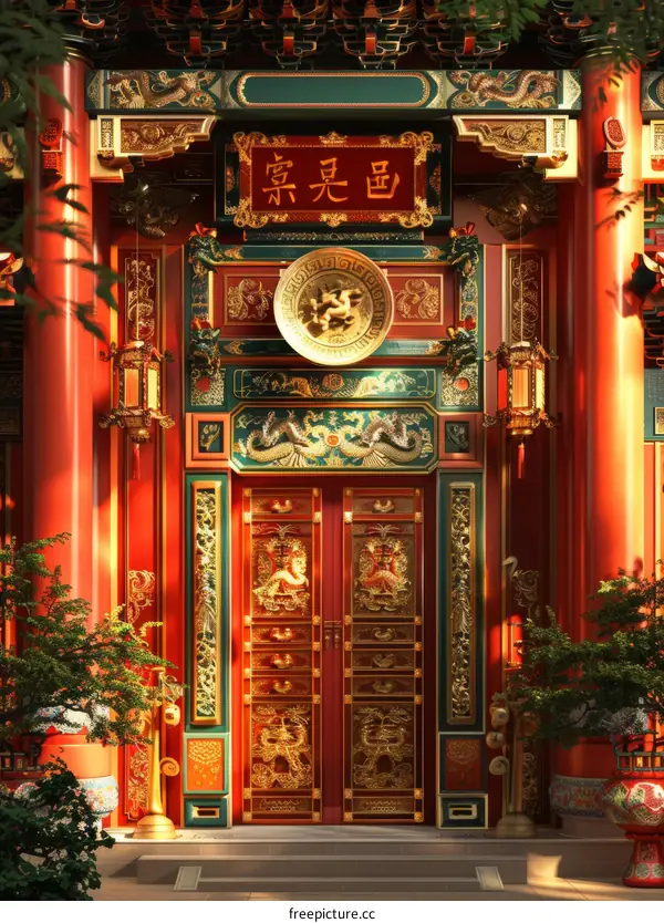 Traditional Chinese Temple Architecture With Intricate Carvings and Golden Accents