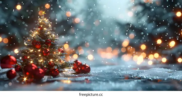 Christmas tree shining in the snow