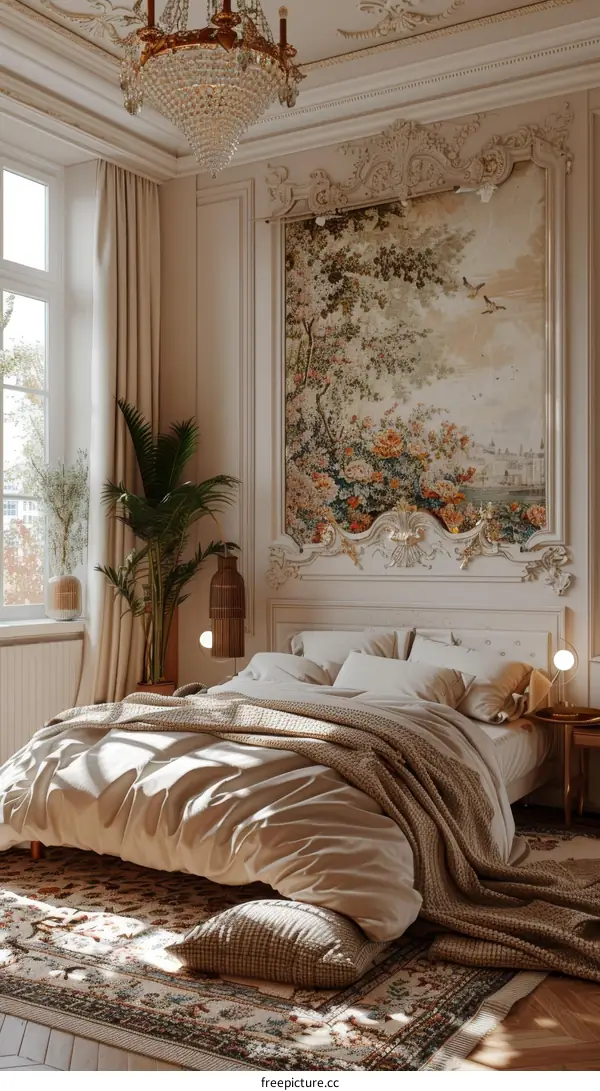 Elegant Bedroom Interior Design with a Tapestry Wall