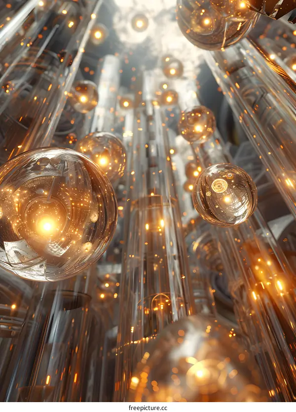 A futuristic scene with spheres and tubes