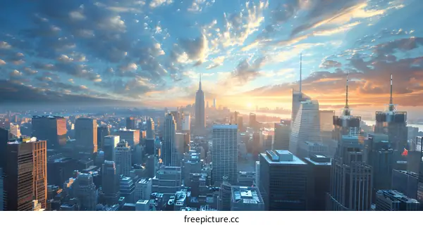 New York City skyline at sunset