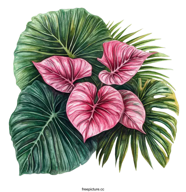 [Transparent Background PNG]Watercolor Tropical Leaf Arrangement