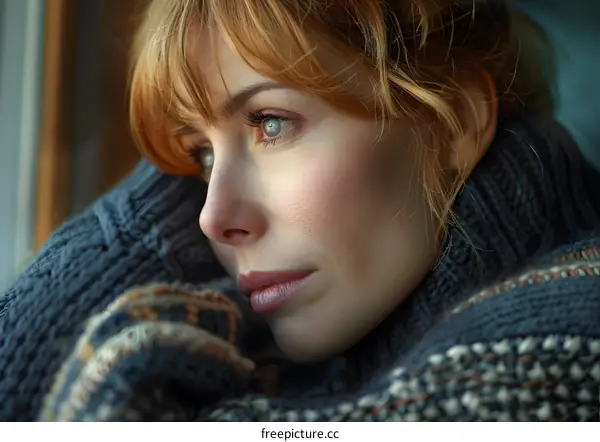 portrait of a beautiful woman with red hair and blue eyes