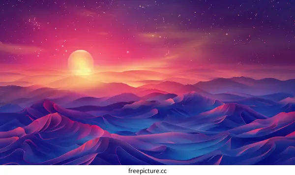 fantasy landscape with a large moon and purple mountains