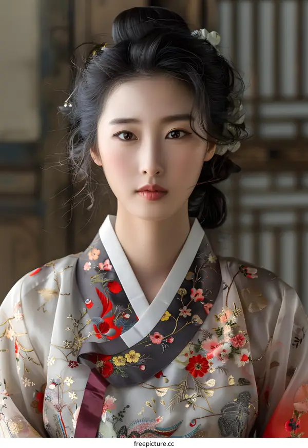 Portrait of a young Korean woman in traditional dress